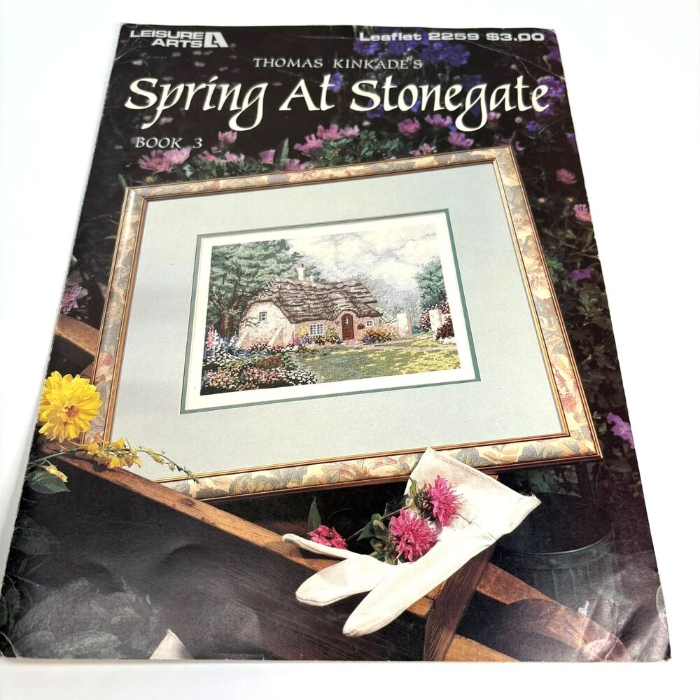VTG Leisure Arts 2259 Thomas Kinkade Spring At Stonegate Book 3 Cross Stitch Lea